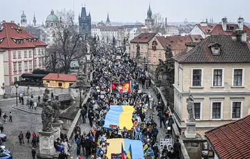 Marsz upamiętniający trzeci rok inwazji Rosji na Ukrainę, Praga, 23 lutego 2025 r. // Fot. Michal ČÍŽEK / AFP / East News